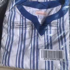 Stan Herman The Hamptons 100% Cotton V-Neck Caftan Indigo/Stripe